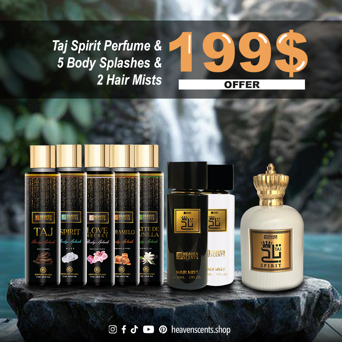 White Taj Perfume & 5 Body Splash & 2 Hair Mists